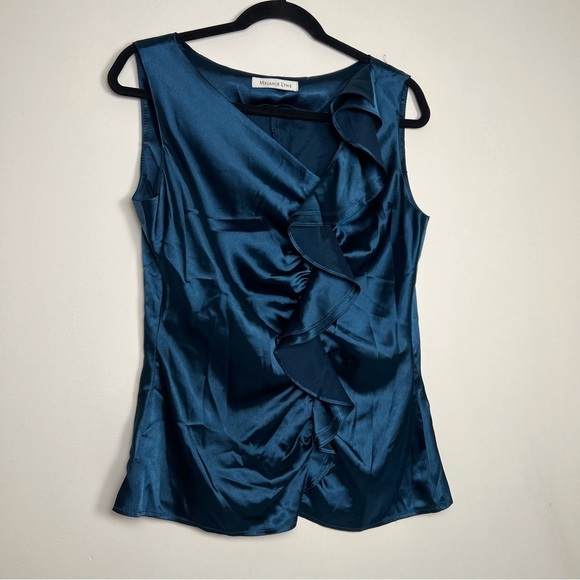 Melanie Lyne Tops - Melanie Lyne Teal Satin Ruffle Sleeveless Blouse size medium.
